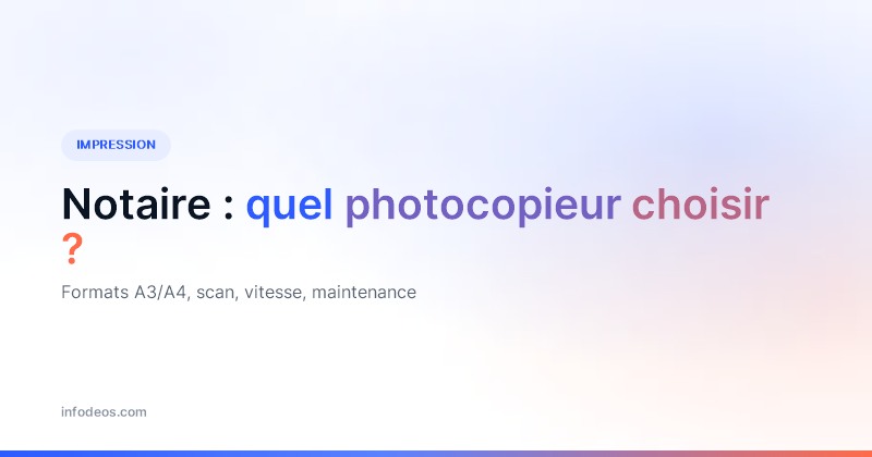 Visuel de titre : notaire, quel photocopieur choisir — formats A3/A4, scan, vitesse, maintenance